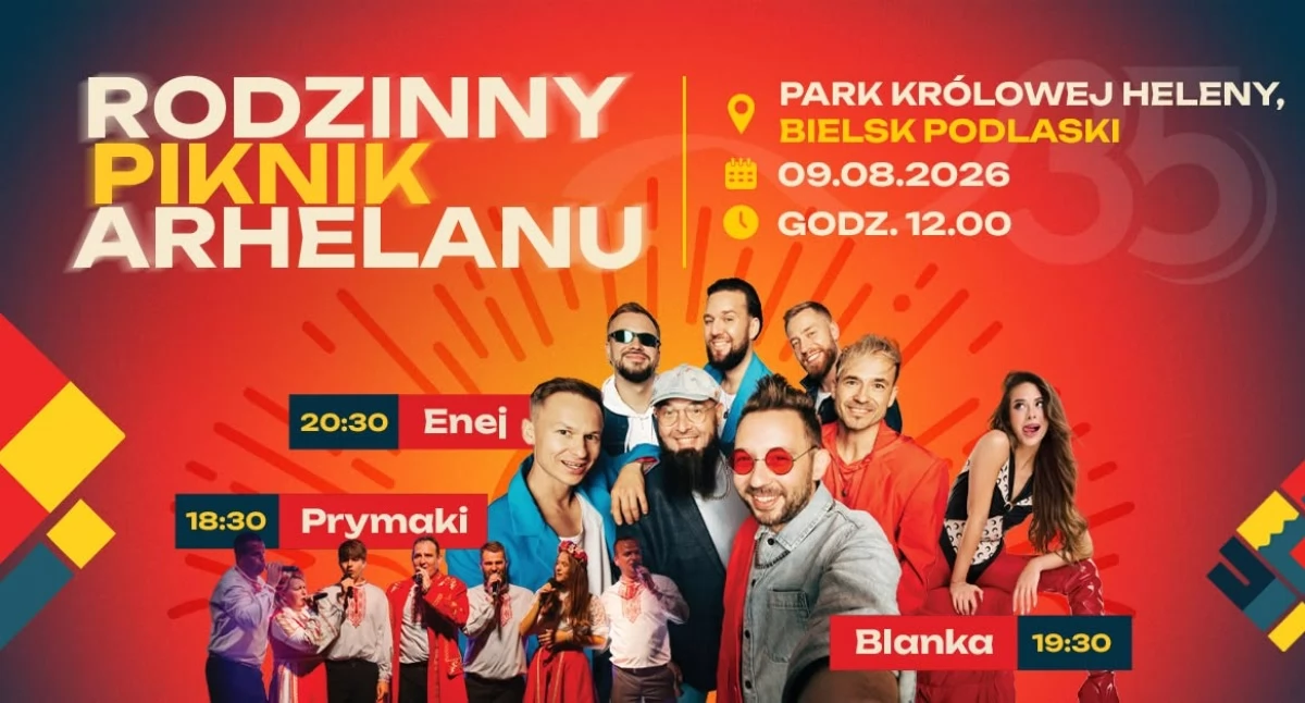 Plakat promujący piknik na 35-lecie Arhelanu w Bielsku Podlaskim