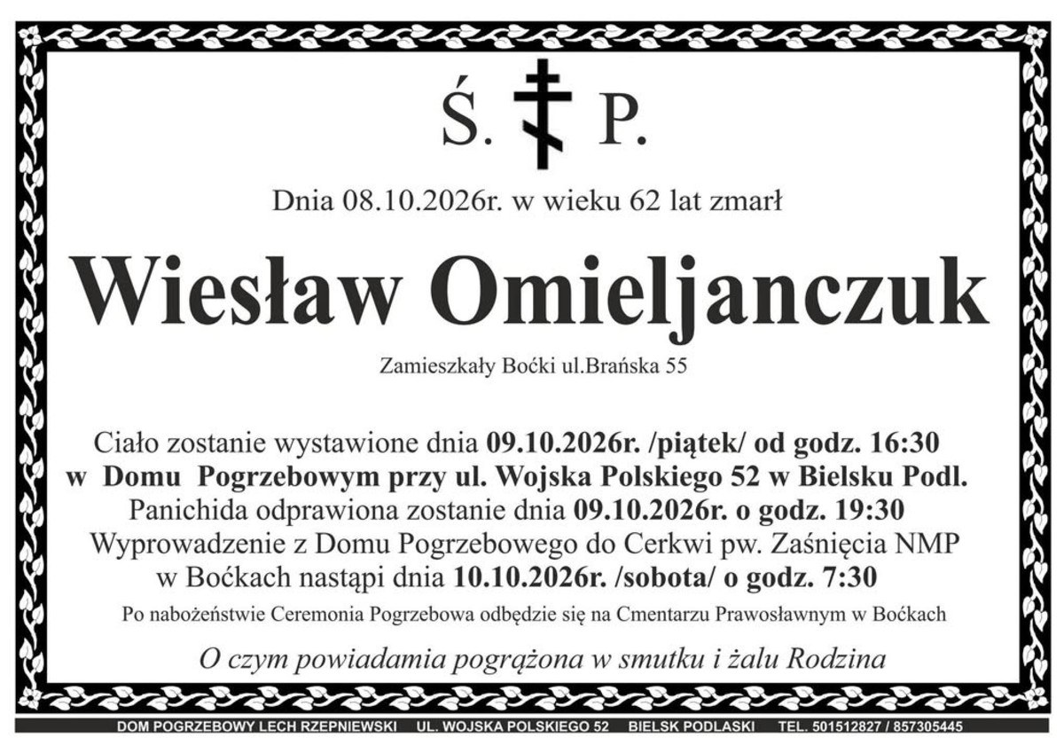 Nekrolog: śp. Wiesław Omieljanczuk, zm. 8 października 2026 r.
